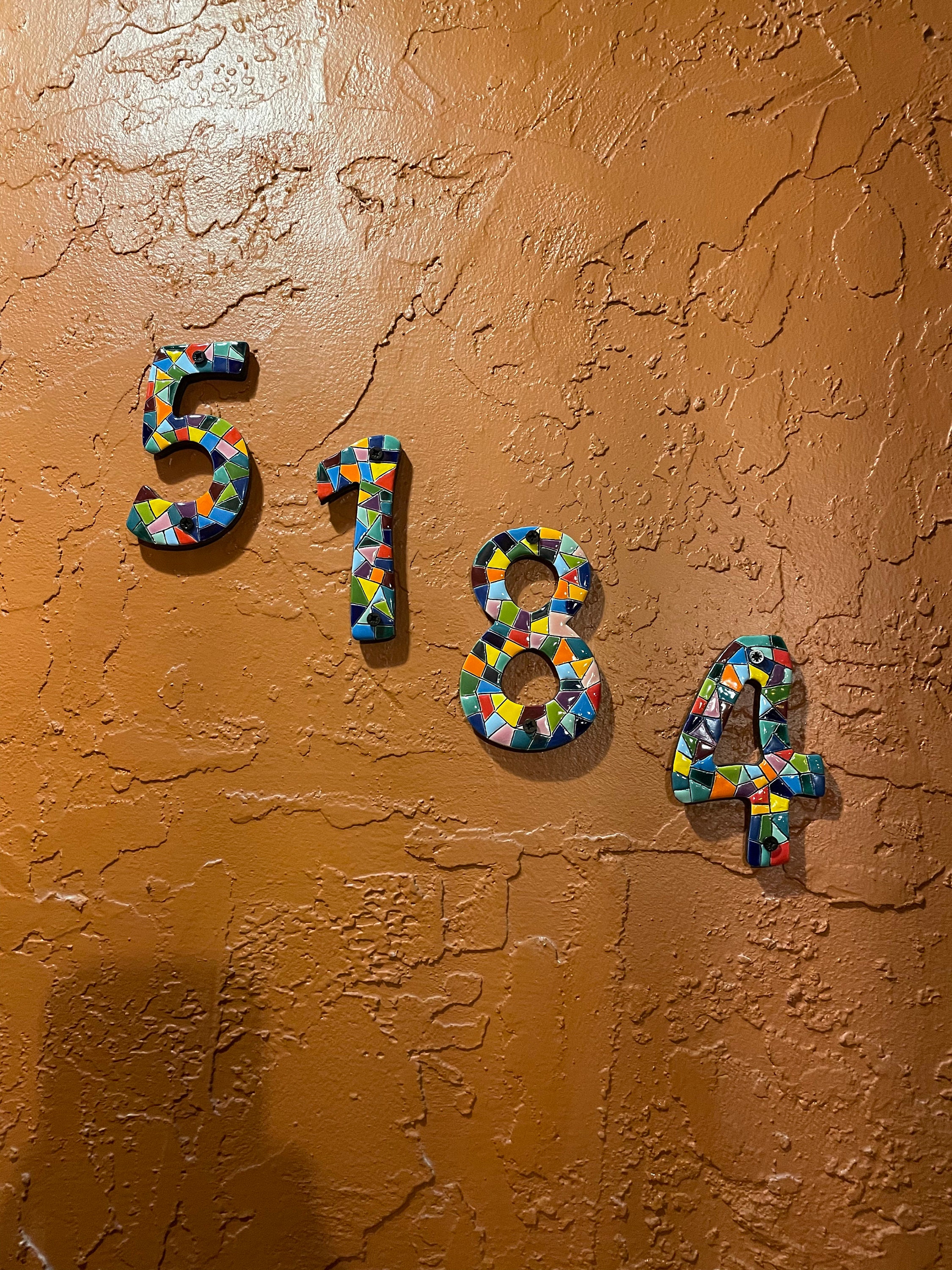 Ceramic numeral with mosaic ornaments, custom numbers wall decor, house numbers, anniversary numbers, ceramic art, tile wall hanging