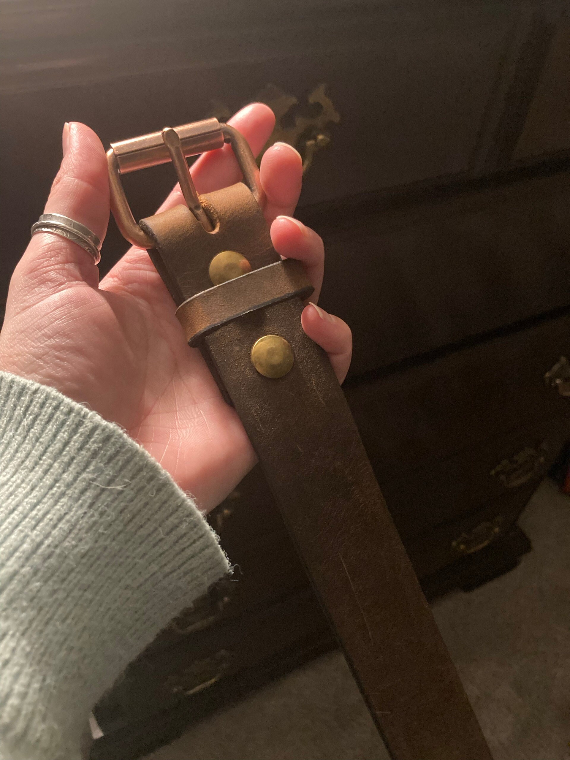 Leather Belt, Buffalo 1.5” Mens Dress Belt Amish Handmade Full Grain Made in USA