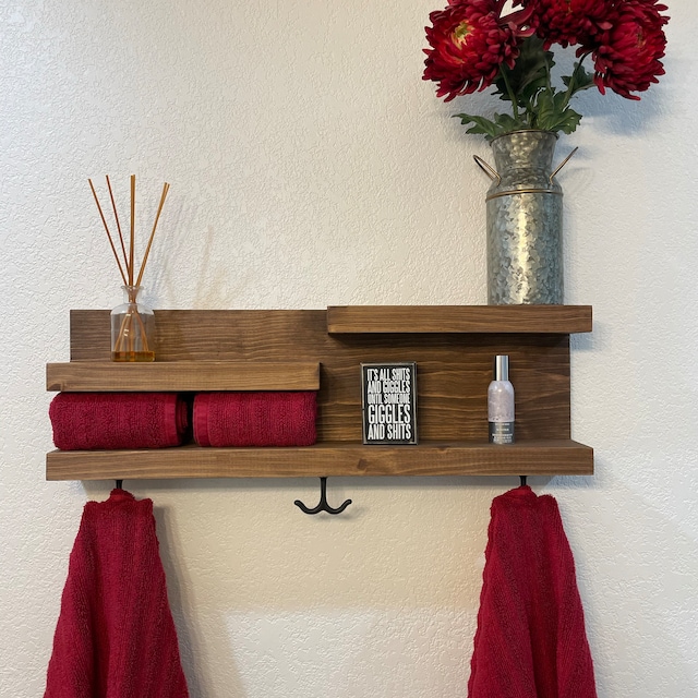 28 Bathroom Shelf Organizer with Towel Hooks - Modern Farmhouse Decor –  KBNDecor