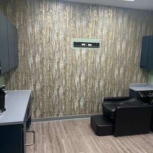 Gray silver brass gold metallic faux distressed metal plaster textured Wallpaper