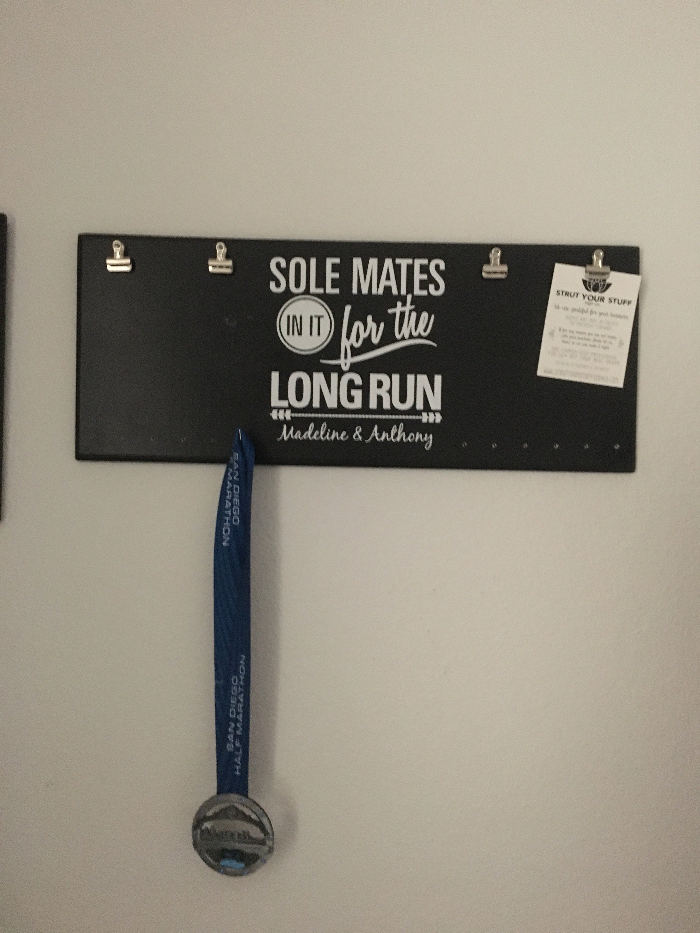 Couples Race Bib Medal Holder - Sole Mates Race MEDAL Bib Display - CUSTOMIZE Name Gift Idea Perfect Couples who Run