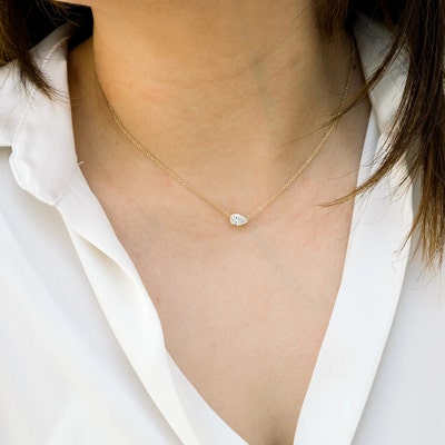 1/3 CT. Pear-Shaped Diamond Bezel-Set Solitaire Necklace In 14K Gold