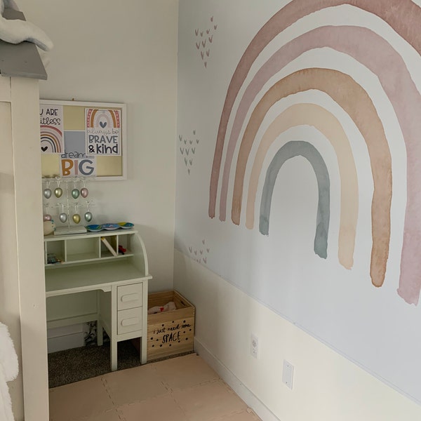 Watercolor Rainbow in Earthy Tones Wall Mural, Boho Style Rainbow Wall ...