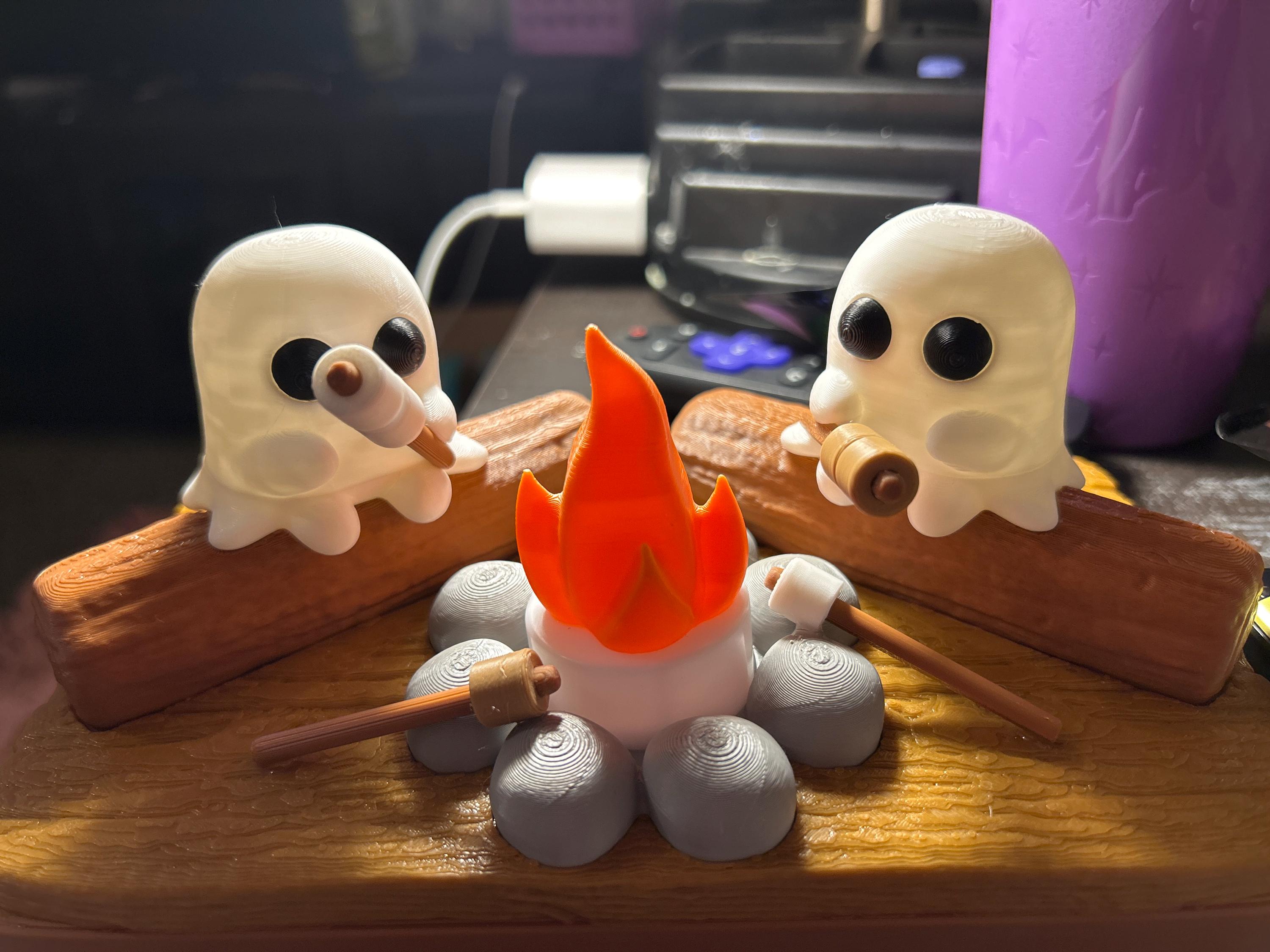 Ghost Campfire Scene with Marshmallows, Halloween Home Decor