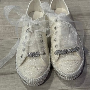 Bridal Shoes Luxury White Pearl White Sparkles Bridal Custom Stilo ...