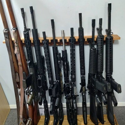 Barrel Rack Handmade Oak Wood Wall Mount Gun Rack - 2 Hooks, Unfinished, For Rifle Or Shotgun Display Wooden Racks