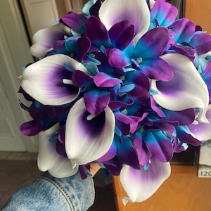 Galaxy Orchid Bridal Bouquet Calla Lily Turquoise Purple Etsy