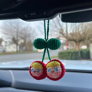 AMIORO Hand Knitted Cherry Pendant Hanging Ornament for Car Rear View  Mirror Accessories Gift