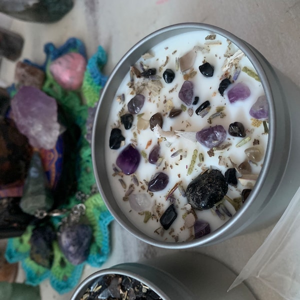 Energy Cleansing Candle - Protection Candle - Crystal Candle - Lavender ...