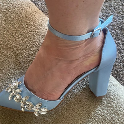 dusty blue block heel wedding shoes