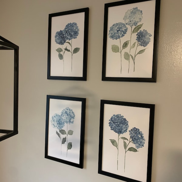 Hydrangea Flower Set 4 Print Wall Art, Blue Botanical Art Print ...
