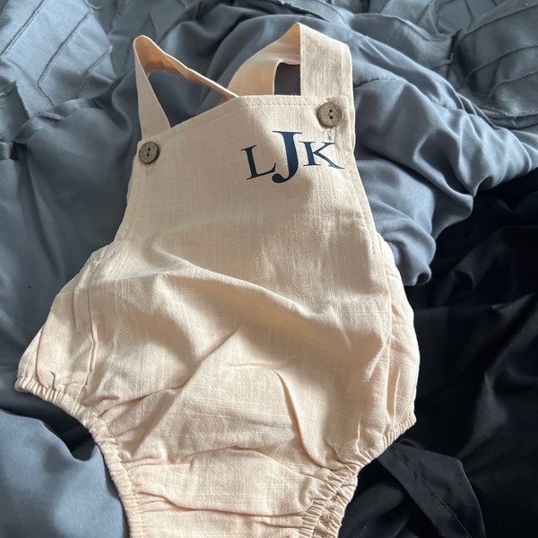 Summer Baby Boy Romper With Monogram or Name. Linen Like or Seersucker ...