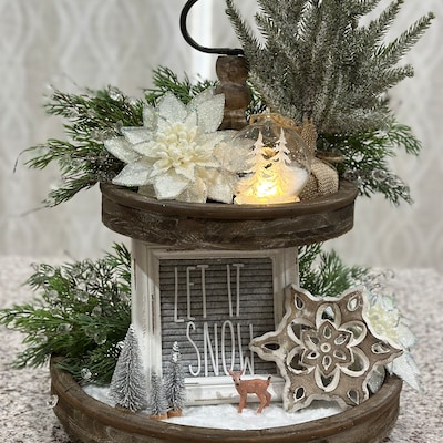 14 Items WINTER Snow Tiered Tray Bundle Side 2 Wood Stand Set Farmhouse ...