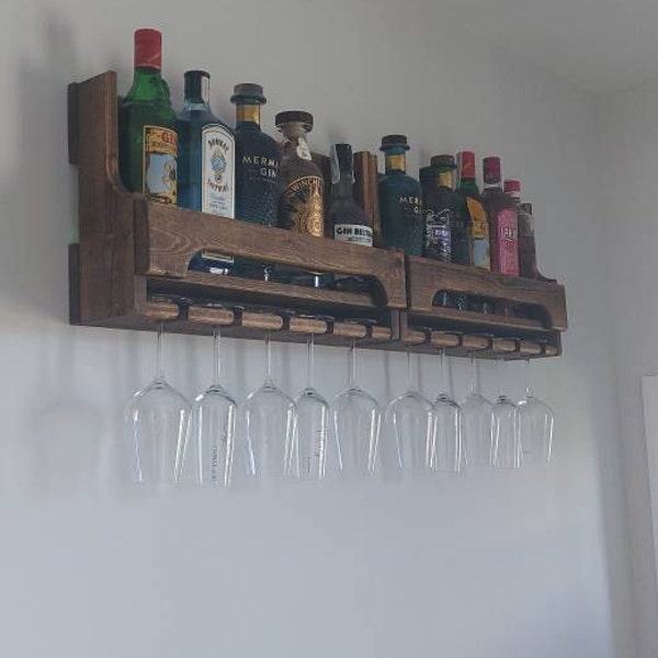 100cm Floating Home Bar/ Wine or Spirit Rack- Jacobean Wax Curved Front ...