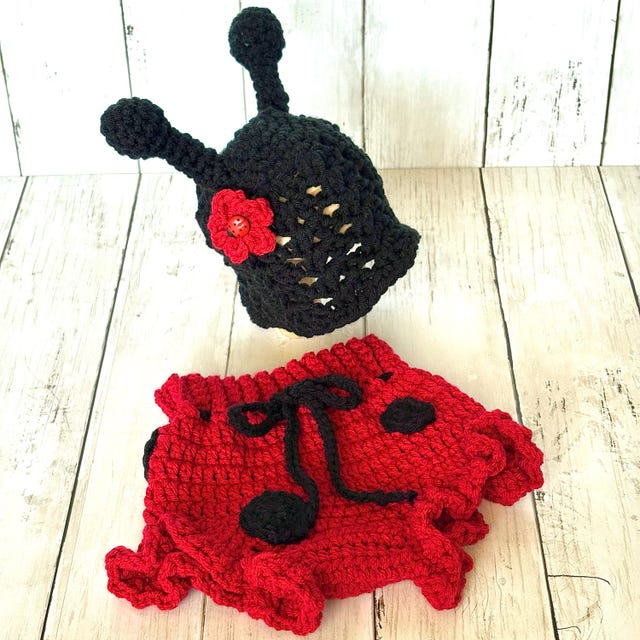 A customer's finished Ladybug and Bunny Newborn Crochet Patterns