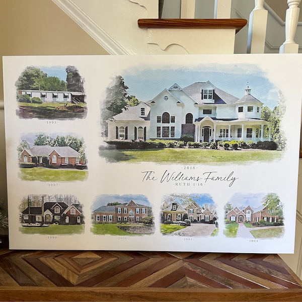 Multiple House Watercolor Portrait – Custom Family Home Canvas Print - Etsy