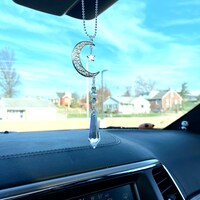 Crescent Moon and Star Crystal Suncatcher, Rearview Mirror Car Charm ...