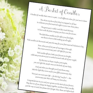 Basket of Candles Poem / Bridal Shower / Games / Wedding / Bride to Be ...