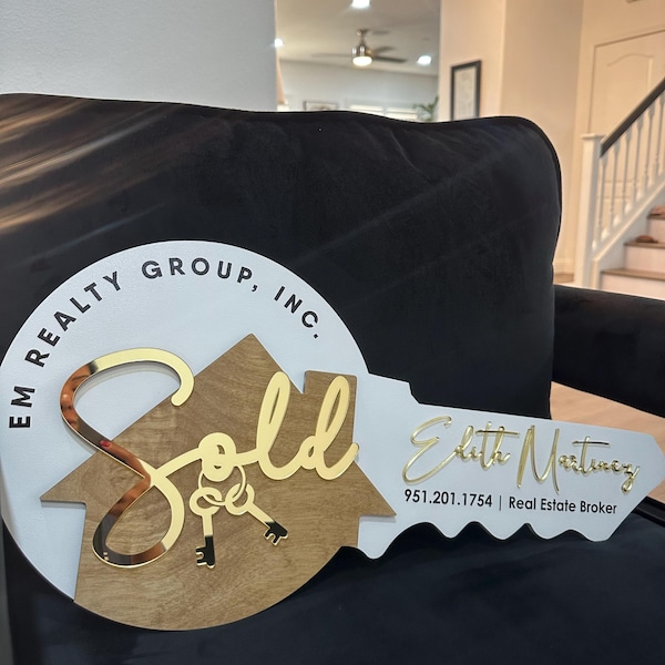 Realtor Closing Signs Sold Sign, Realtor Closing Custom, Mirrored Sold Real Estate Agent Key ...