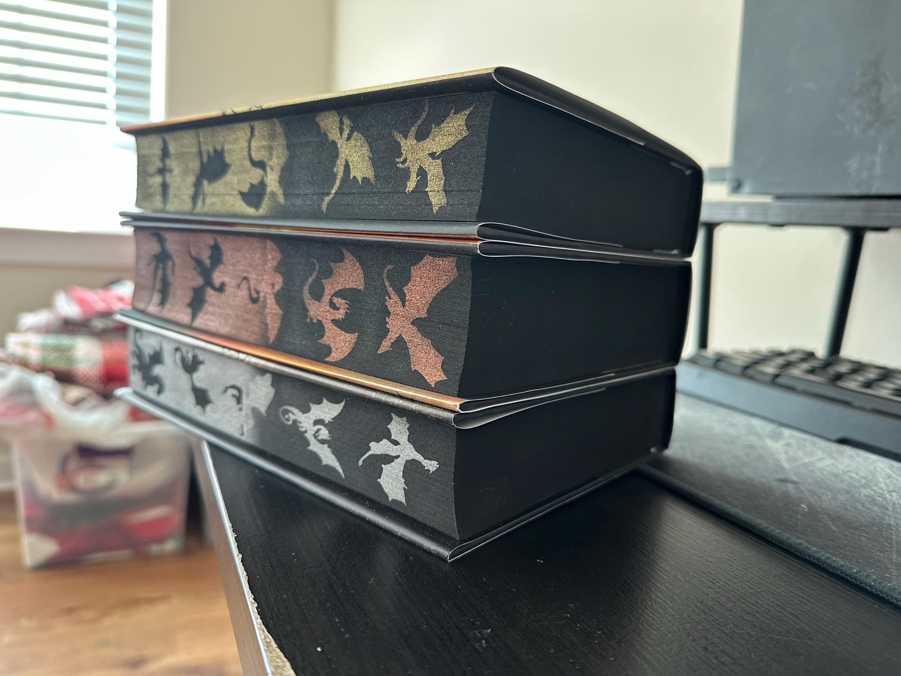 Fourth Wing, Iron Flame, Onyx Storm Metallic Custom Sprayed Edges bundle