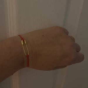 925 Safety Pin, Red String Bracelet, Paper Clip Bracelet, Minimal Gold Safety Pin Bracelet, Protection Jewelry,