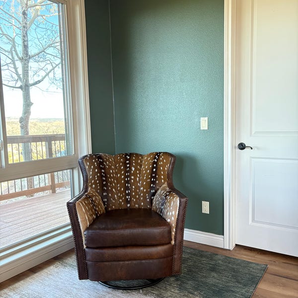 Handcrafted Axis Deer Hide Swivel Rocker Club Chair – Texas Western ...