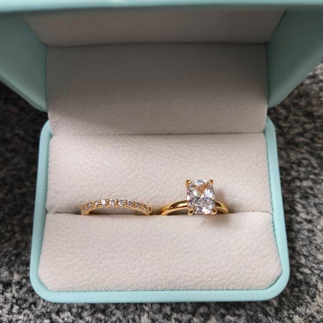 Yellow Gold Rings Stunning Yellow Gold 4pc Wedding Ring Set For Women In Sterling Silver - Foto 9