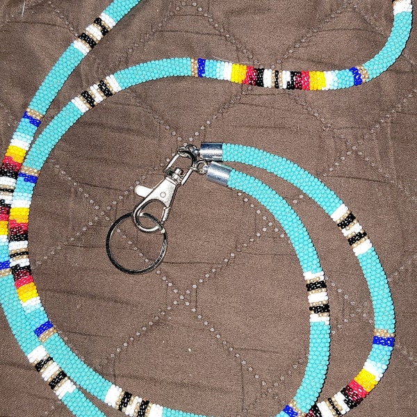 Weavish Turquoise Beaded Lanyard With Earrings - Native American Style ID Card Holder, Handmade
