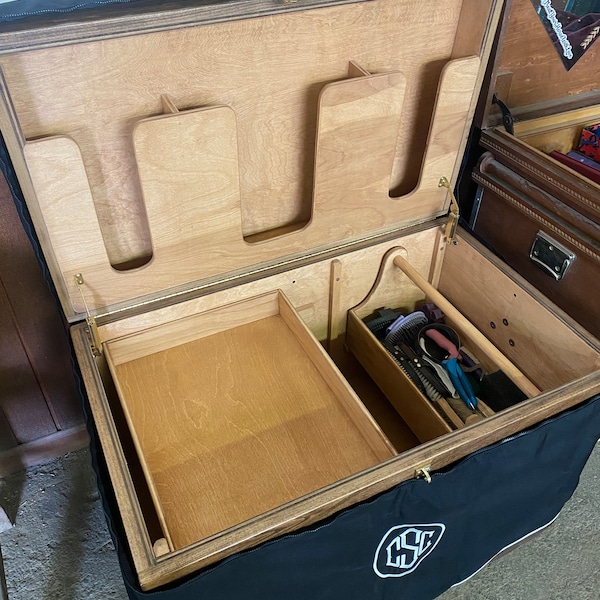 Classic Wood Tack Trunk With Brass Nameplate and Trunk Cover - Etsy