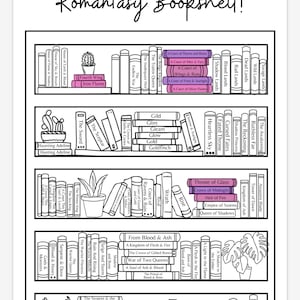 Romantasy Bookshelf Coloring Sheet PORTRAIT Romance Fantasy Fantasy ...