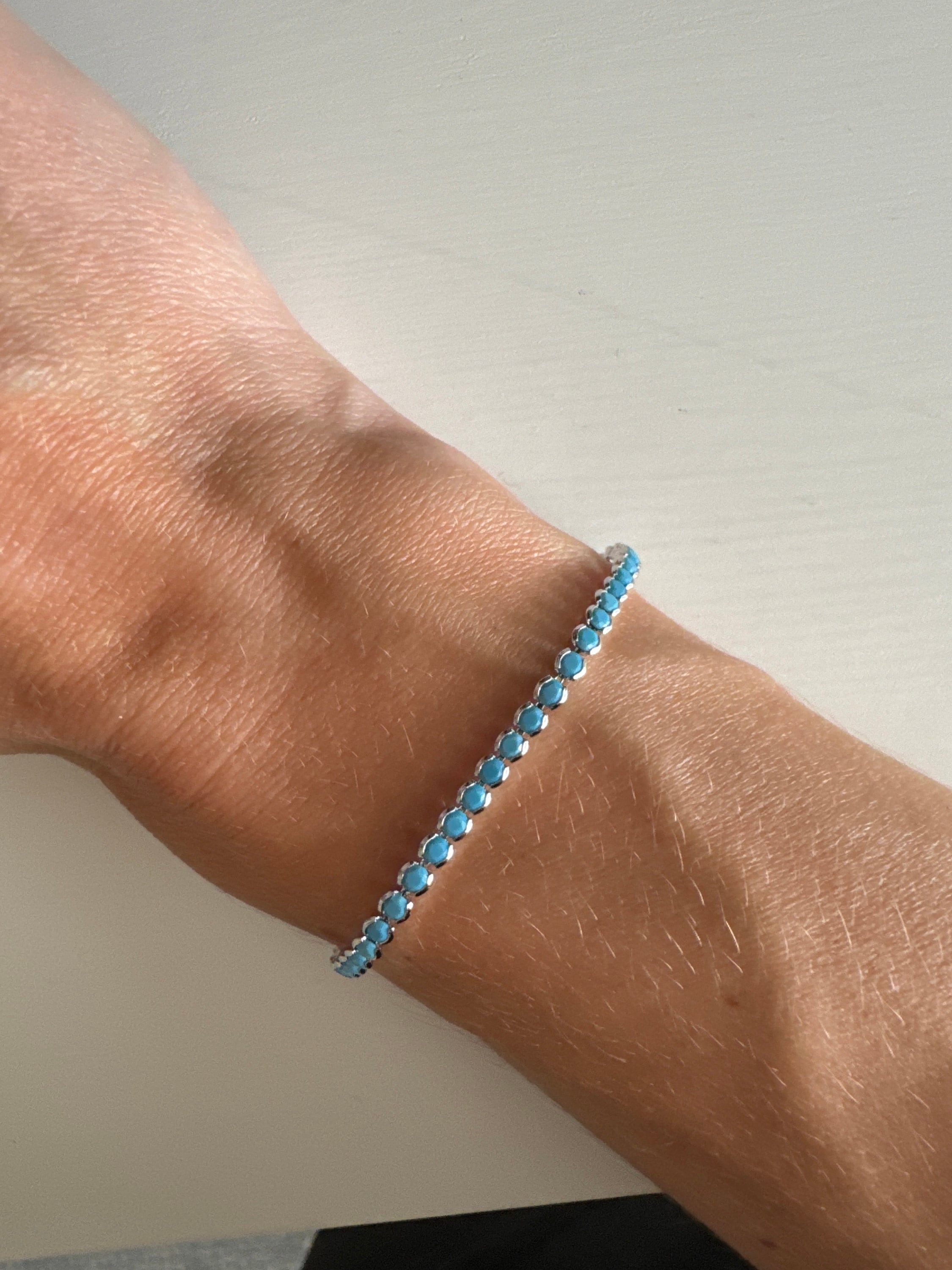 Turquoise Bracelet, Turquoise Tennis Bracelet, Dainty Bracelet, Turquoise Jewelry, Gift for Her, Minimalist Bracelet, Gold Tennis Bracelet