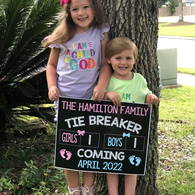 Tie Breaker Chalkboard Pregnancy Announcement - Set of 3 Printable Photo  Props / Baby Announcement / Chalkboard Signs / Tie Breaker Coming