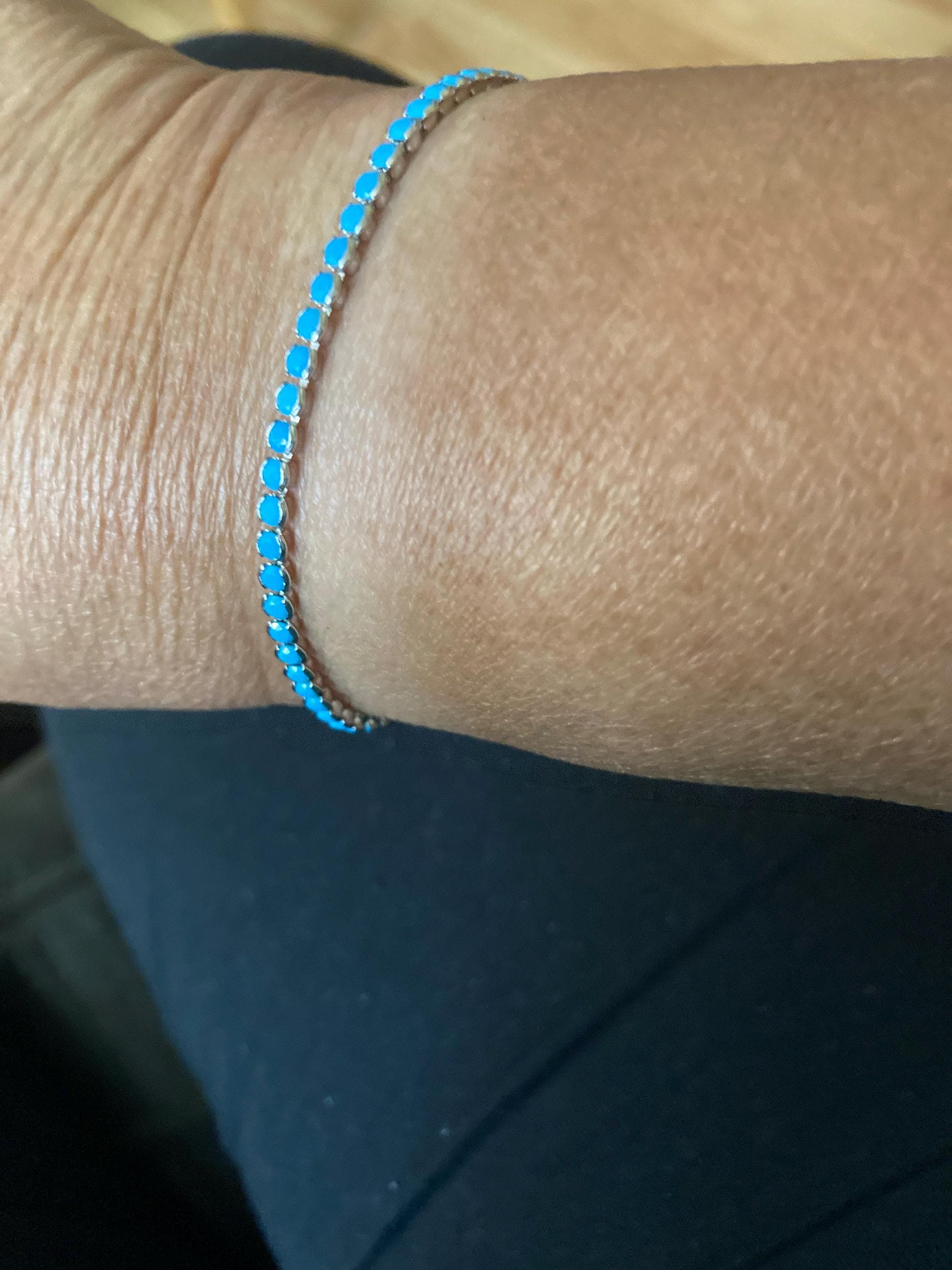 Turquoise Bracelet, Turquoise Tennis Bracelet, Dainty Bracelet, Turquoise Jewelry, Gift for Her, Minimalist Bracelet, Gold Tennis Bracelet