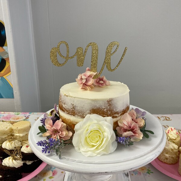 One Cake Topper, First Birthday Cake Topper, Gold Glitter Party ...