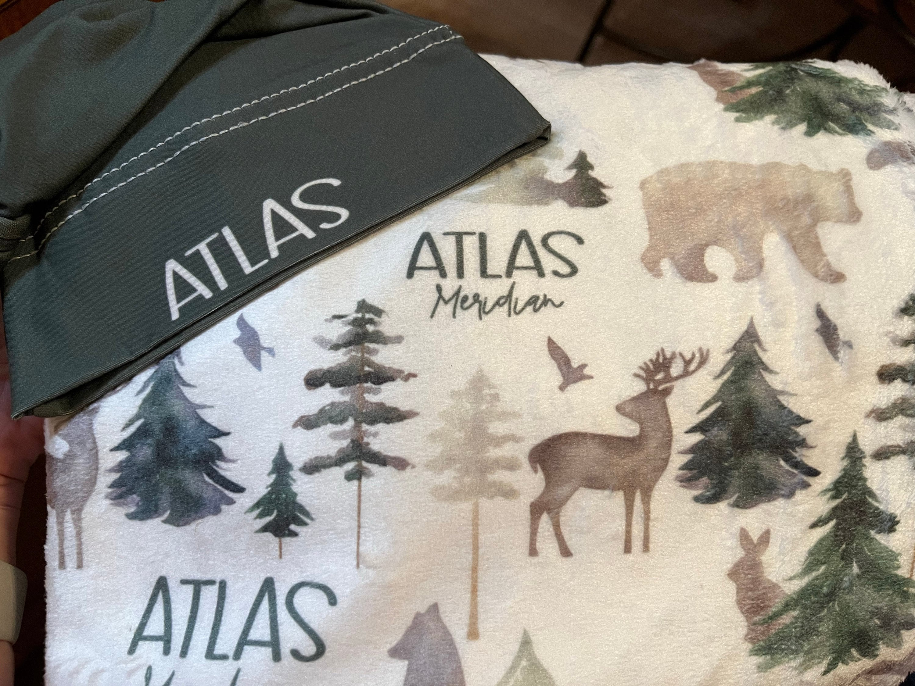 Personalized Woodland Blanket Hat Set -Custom Baby Shower Gift Hospital Name Announcement -Personalized Buck Bear Baby Blanket - SW547