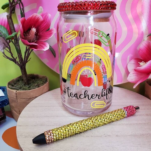 Teacher Life Glass Wrap Svg, Teacher Svg,libbey 16 Oz Beer Can Glass ...