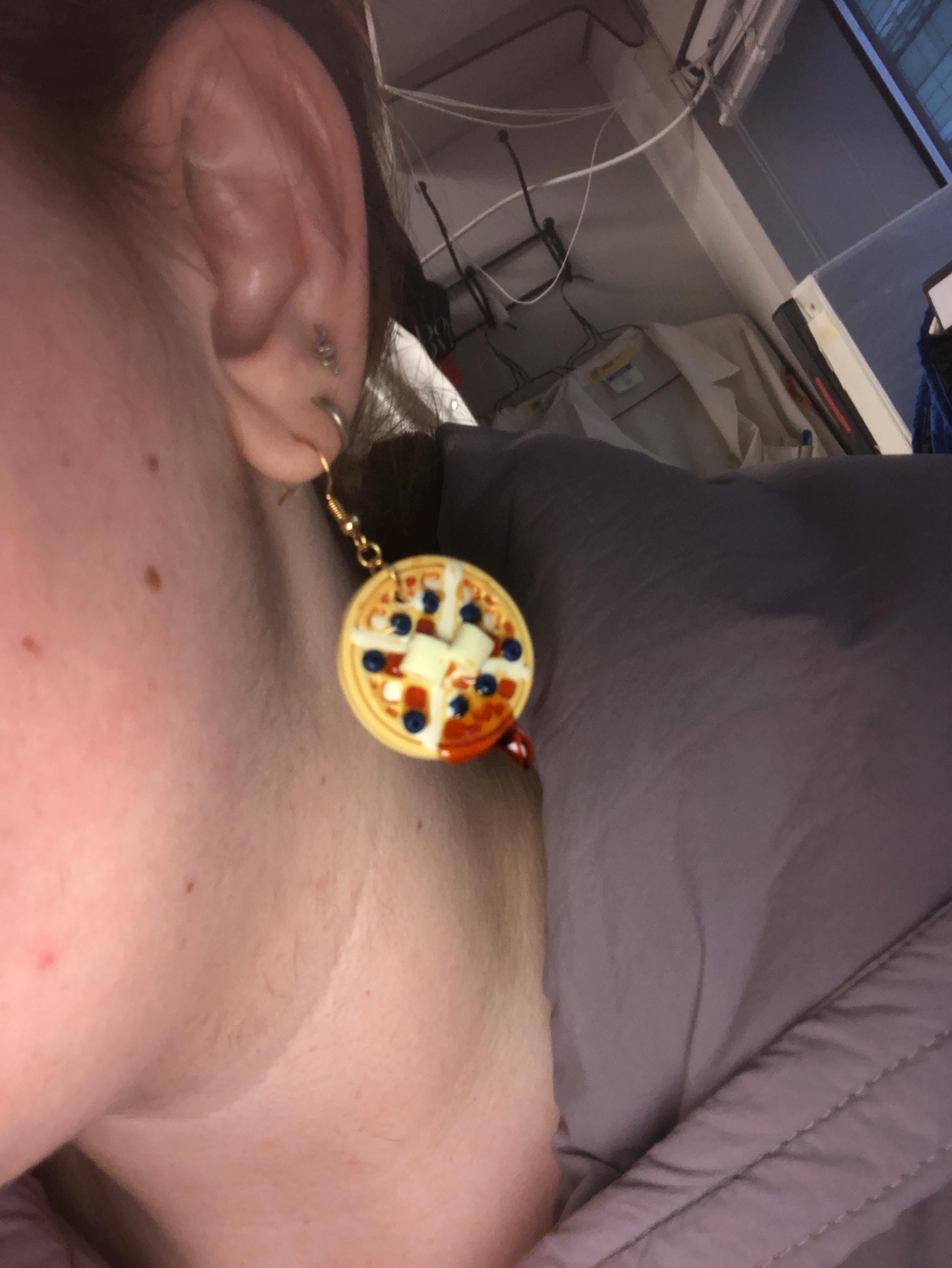 Waffle earrings,  Blueberry waffle earrings, butter waffle earrings