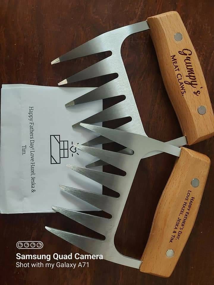 Personalised Meat Shredder Claws Set of 2-Wooden and Stainless Steel-Barbecue BBQ Gift-Meat Lovers-Housewarming-Gift for Him-Gift for Her