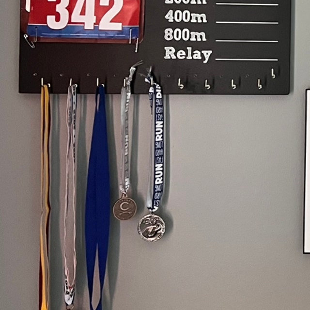 PR Race Bib and Medal Holder on Chalkboard 5K, 10K, Half, & Full 