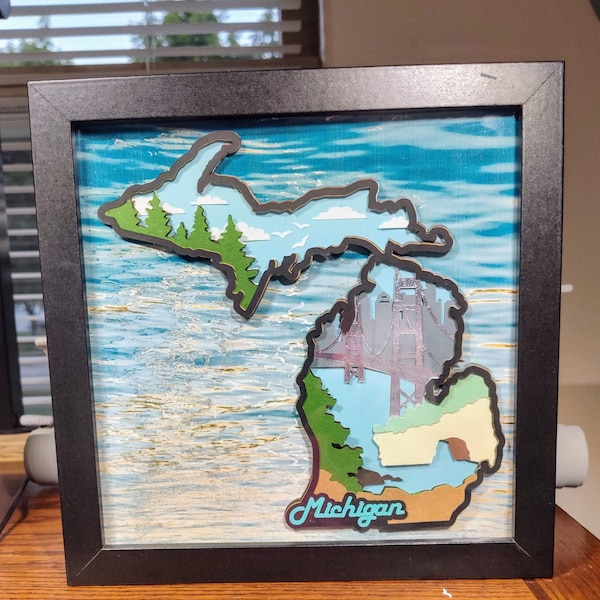Michigan M Dxf File Michigan State Vignette Laser Cut Files | Multilayer SVG DXF | Digital ...
