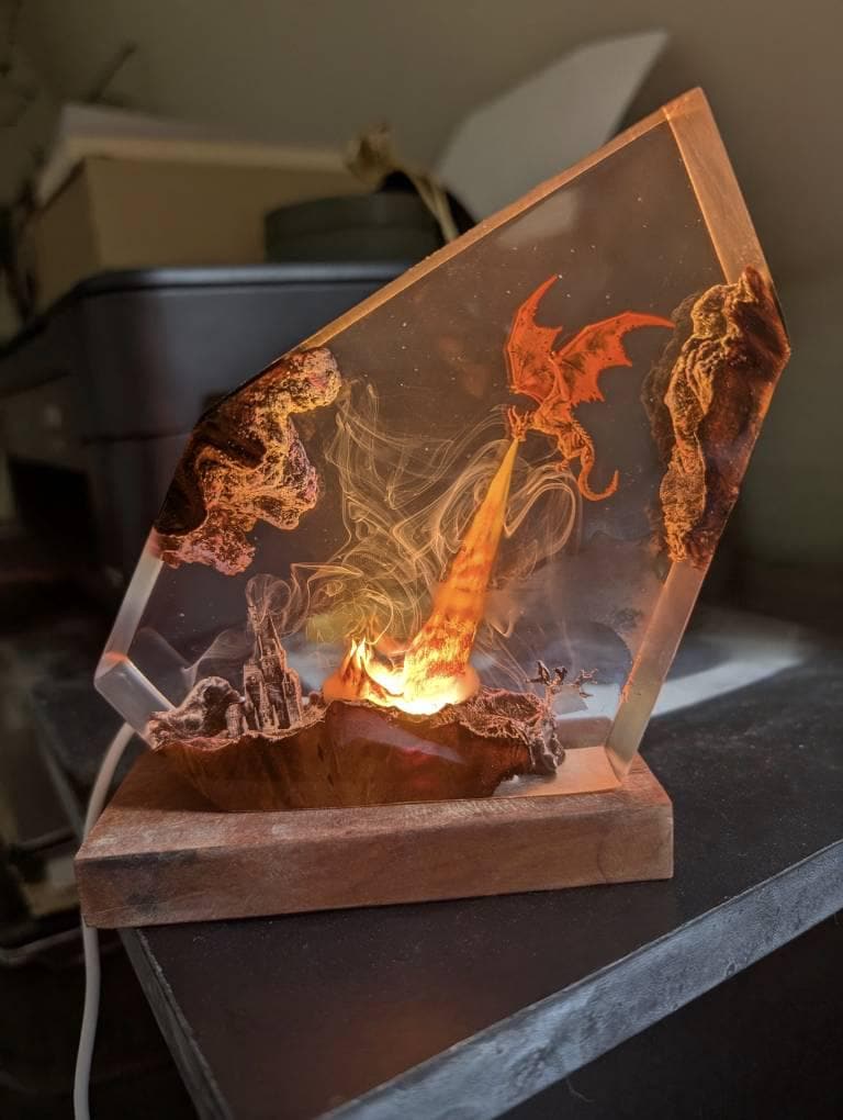 Fire breath dragon resin lamp, resin art, dragon art,dragon statue,table lamp,gift for him, gaming decoration, dragon lamp as Halloween gift