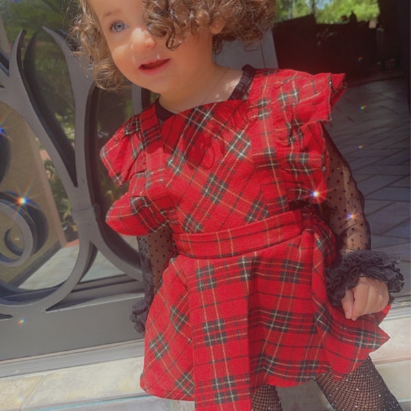 Christmas Plaid and white baby girls romper Made in Italy main image 1