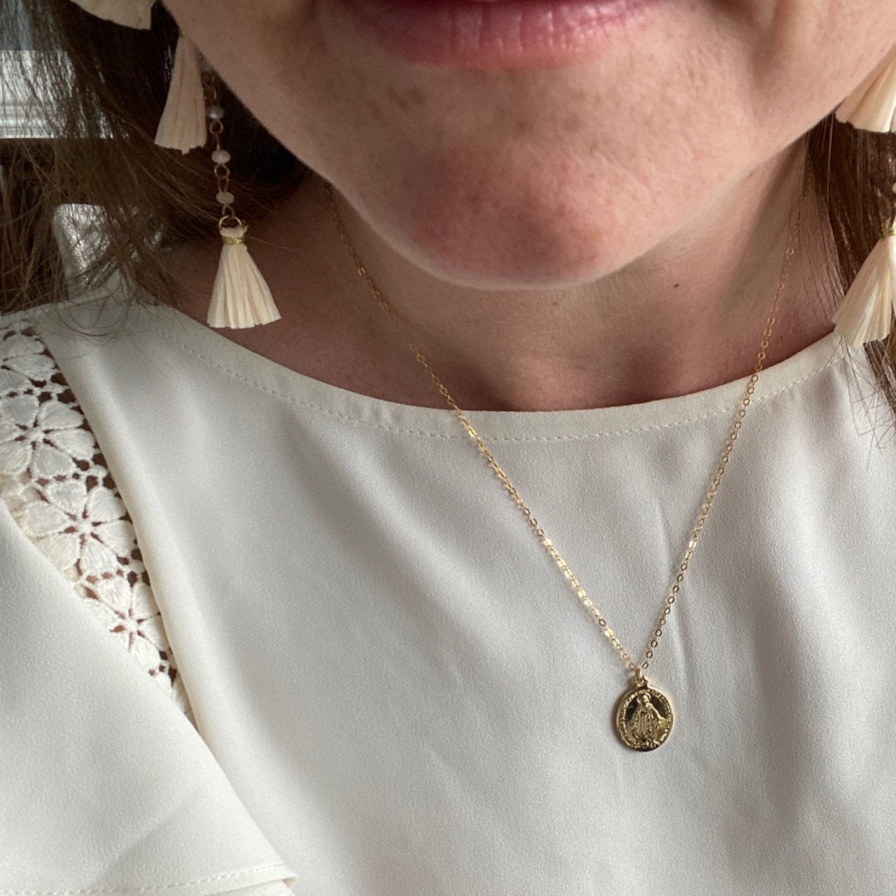 Gold Filled Virgin Mary Necklace Miraculous Medal Necklace, Blessed Mother Necklace, Gold Mary Necklace, Gold Mary Jewelry, Madonna Necklace