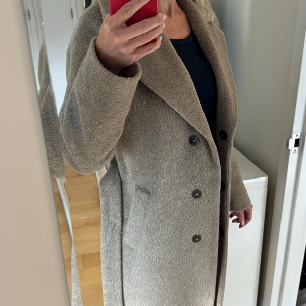 30072 Navy Blue Regular Cut Patterned Wool Coat