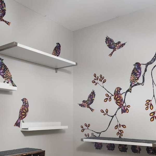 Tree Branch Decal and Bird Wall Decals in Colorful Mosaic Pattern - Etsy