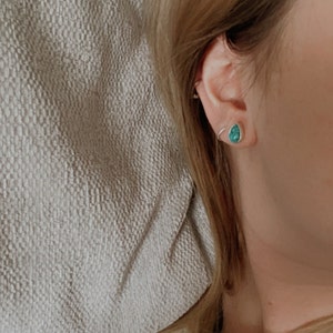 Larimar Talla Cabujón En Pendientes De Plata De Ley