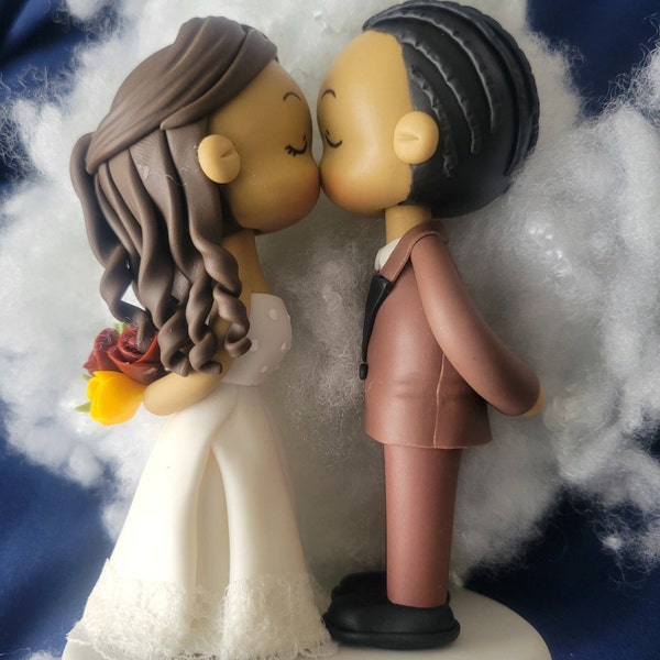 Wedding Cake Topper, Braid Man Groom & Half up Do Bride Topper ...