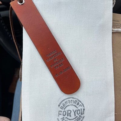 Personalized Tan Leather Corner Bookmark Custom Message Lettering ...