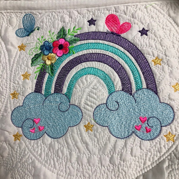 Rainbow Cute Embroidery Design - Baby Machine Embroidery File - PES JEF ...