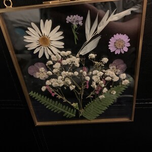 Vintage Lead Glass Press Dried Flowers Clover Photo Frame 9” Arch